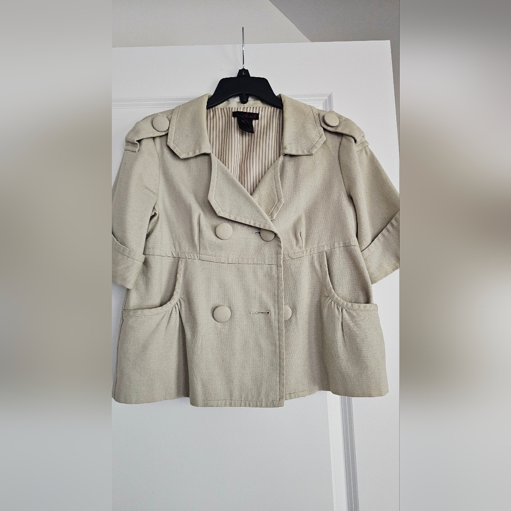 Willi Smith Short Double-Breasted Peacoat in Light Beige